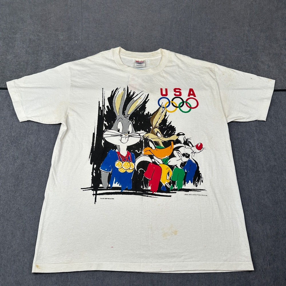 Vintage 1995 Hanes Looney Tunes USA Olympics T-Shirt White Large NWT Bugs Bunny